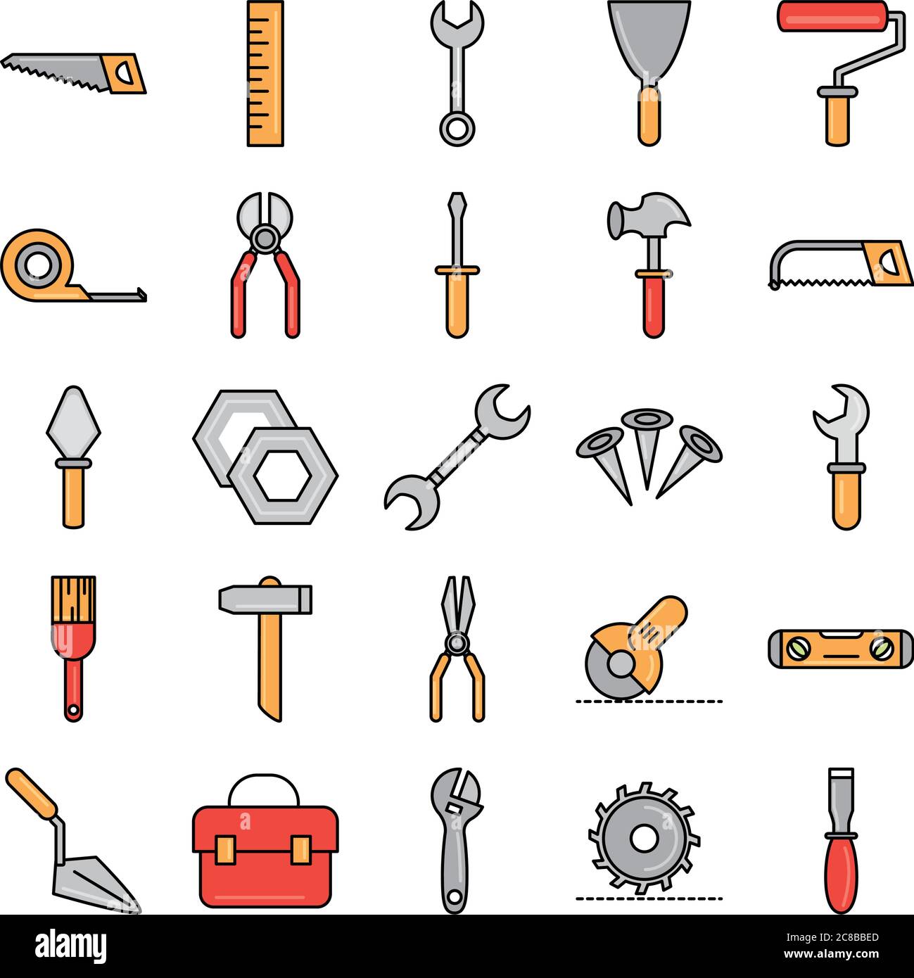 tool repair maintenance and construction equipment icons set line and ...