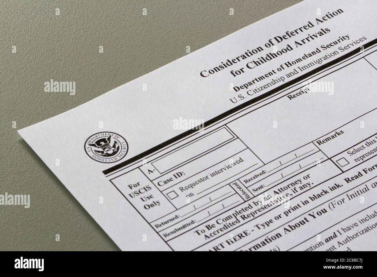 Closeup of USCIS Form I-821D, Consideration of Deferred Action for  Childhood Arrivals Stock Photo - Alamy