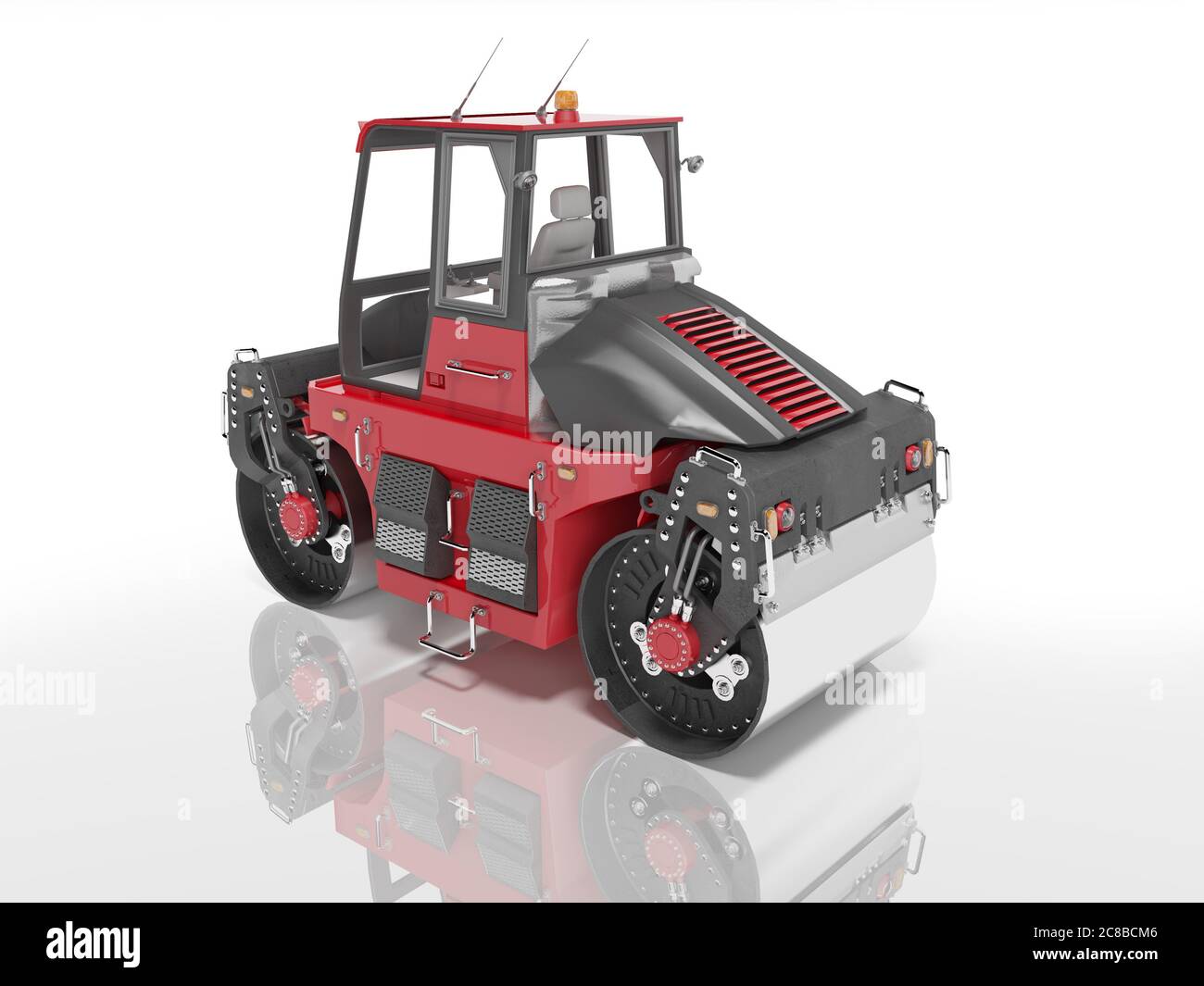 Construction machinery red road roller for asphalt paving 3d render on ...