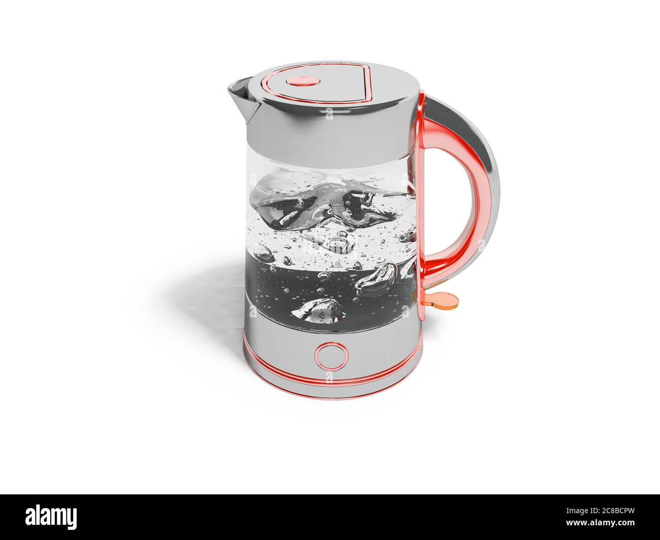 Gray electric kettle with boiling water with red inserts isolated 3D