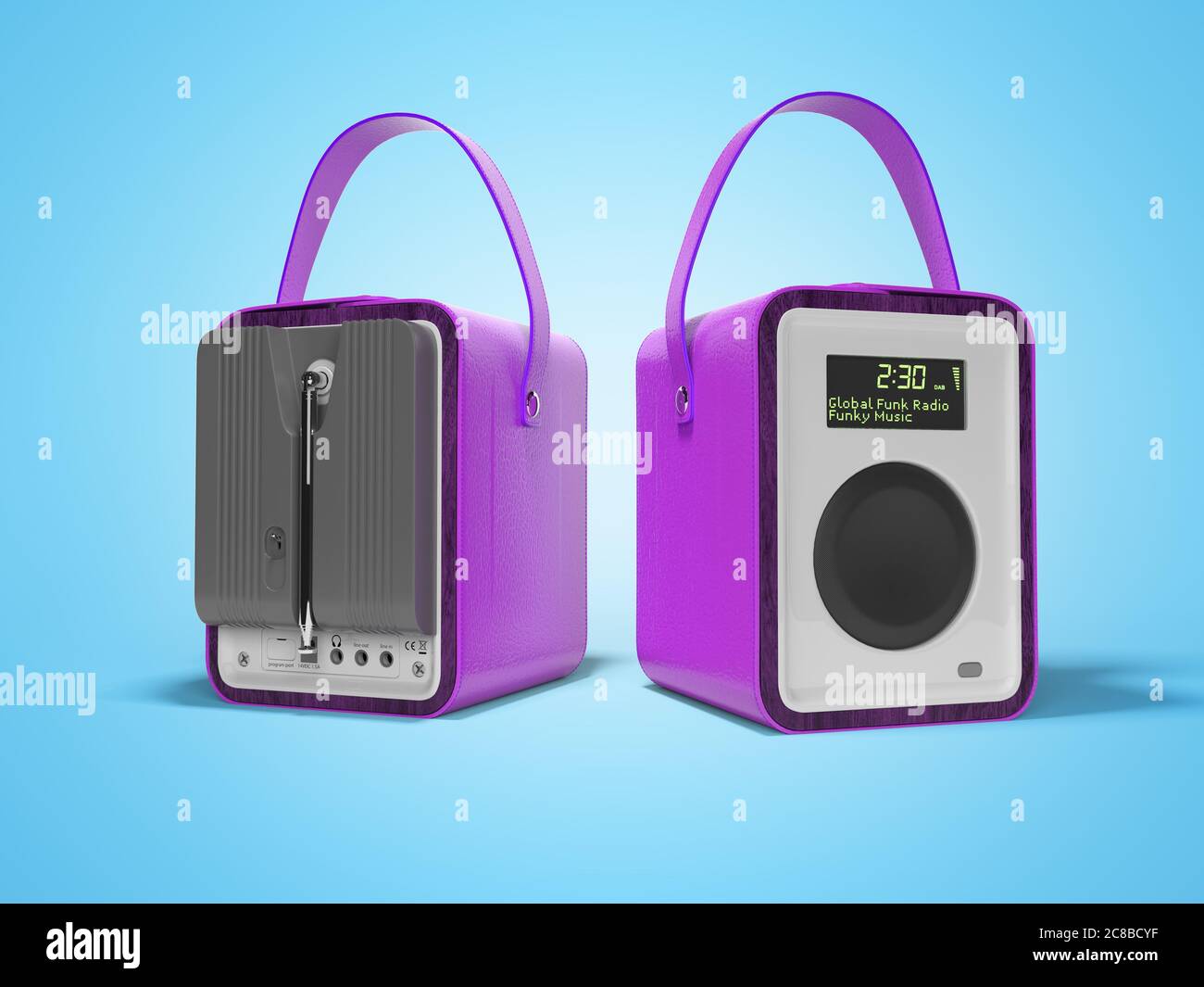 Purple portable radio column for listening to leather bound music 3D