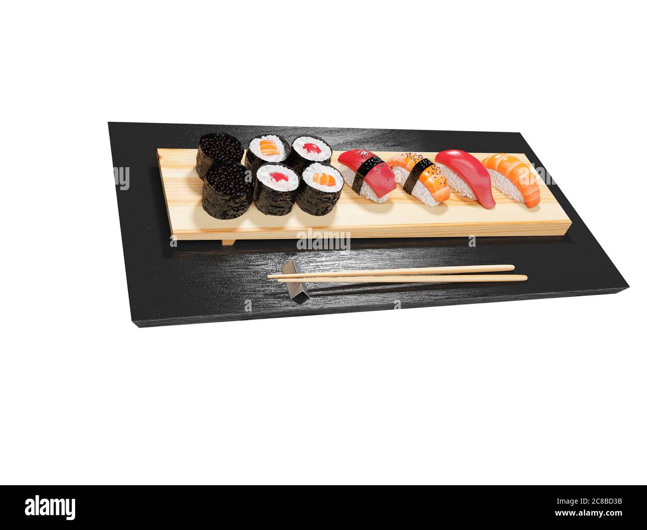 Sushi set for cooking and sale front view 3D render on white background