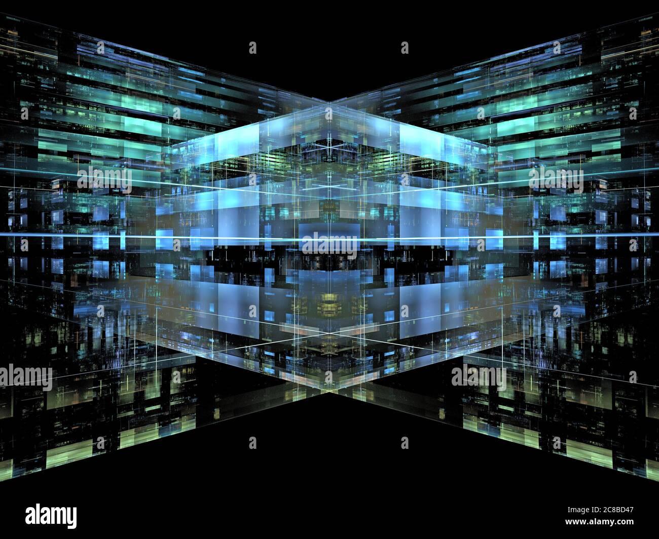 Fractal City Design - 3 dimensional graphic design structures for the subjects of technology, communications Stock Photo