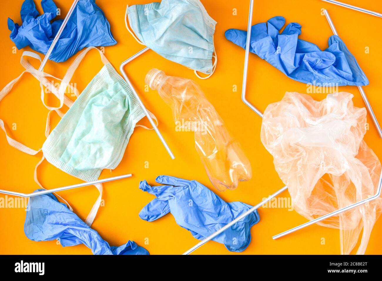 COVID19 Medical Waste. Disposal of gloves, masks, empty plastic