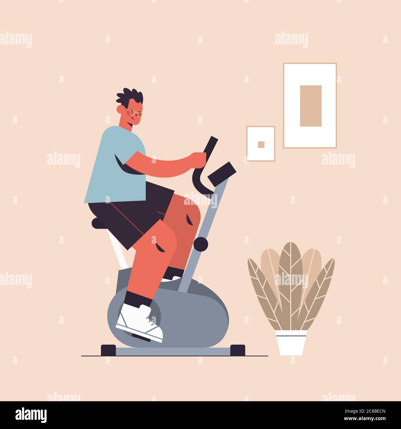 sportsman riding stationary bike man having workout cardio fitness