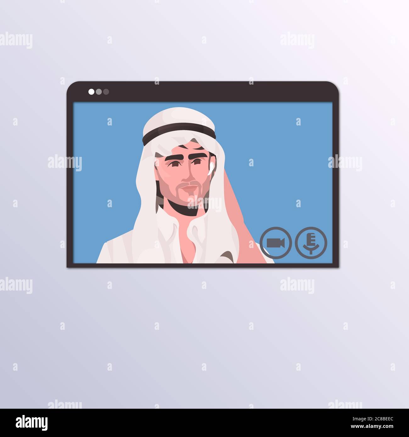 arab businessman having virtual conference during video call remote