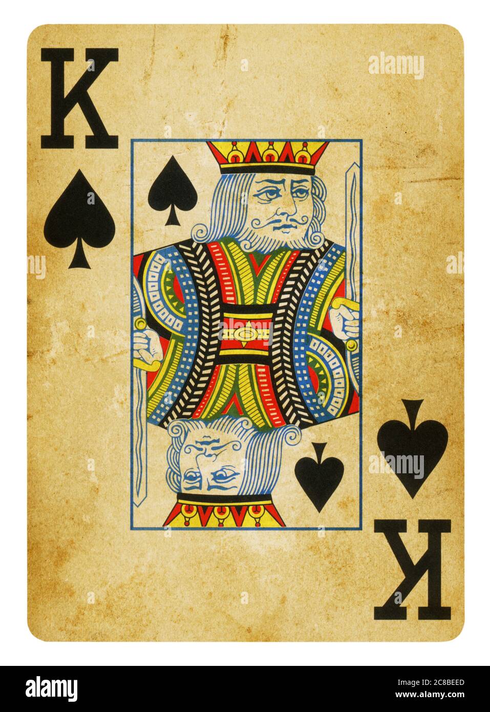 King of Spades Vintage playing card isolated on white (clipping path