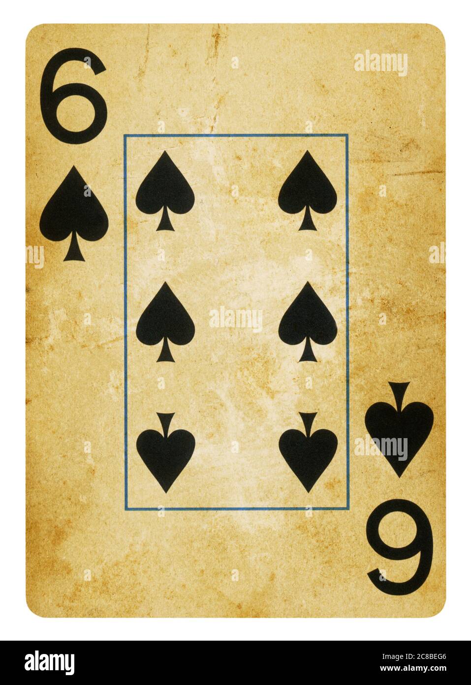 Six of Spades Vintage playing card - isolated on white (clipping path included) Stock Photo