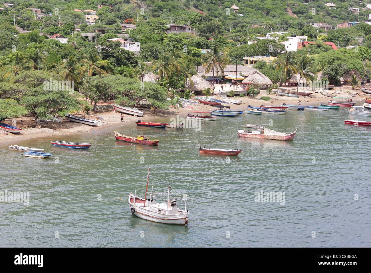 TAGANGA, COLOMBIA - JUNE 22, 2011: Taganga is a small fishing town located 7km away from Santa Marta on the Caribbean coast of Colombia Stock Photo