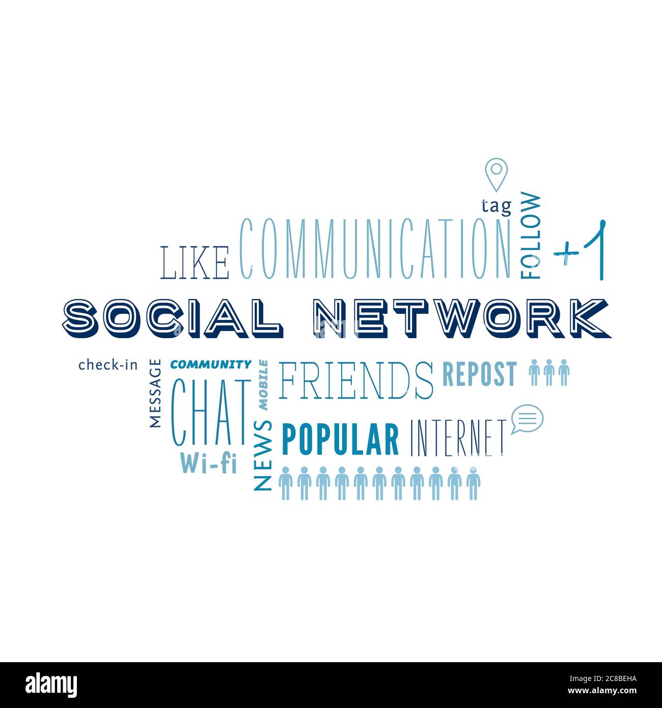 Text cloud of social media and networking related words for design