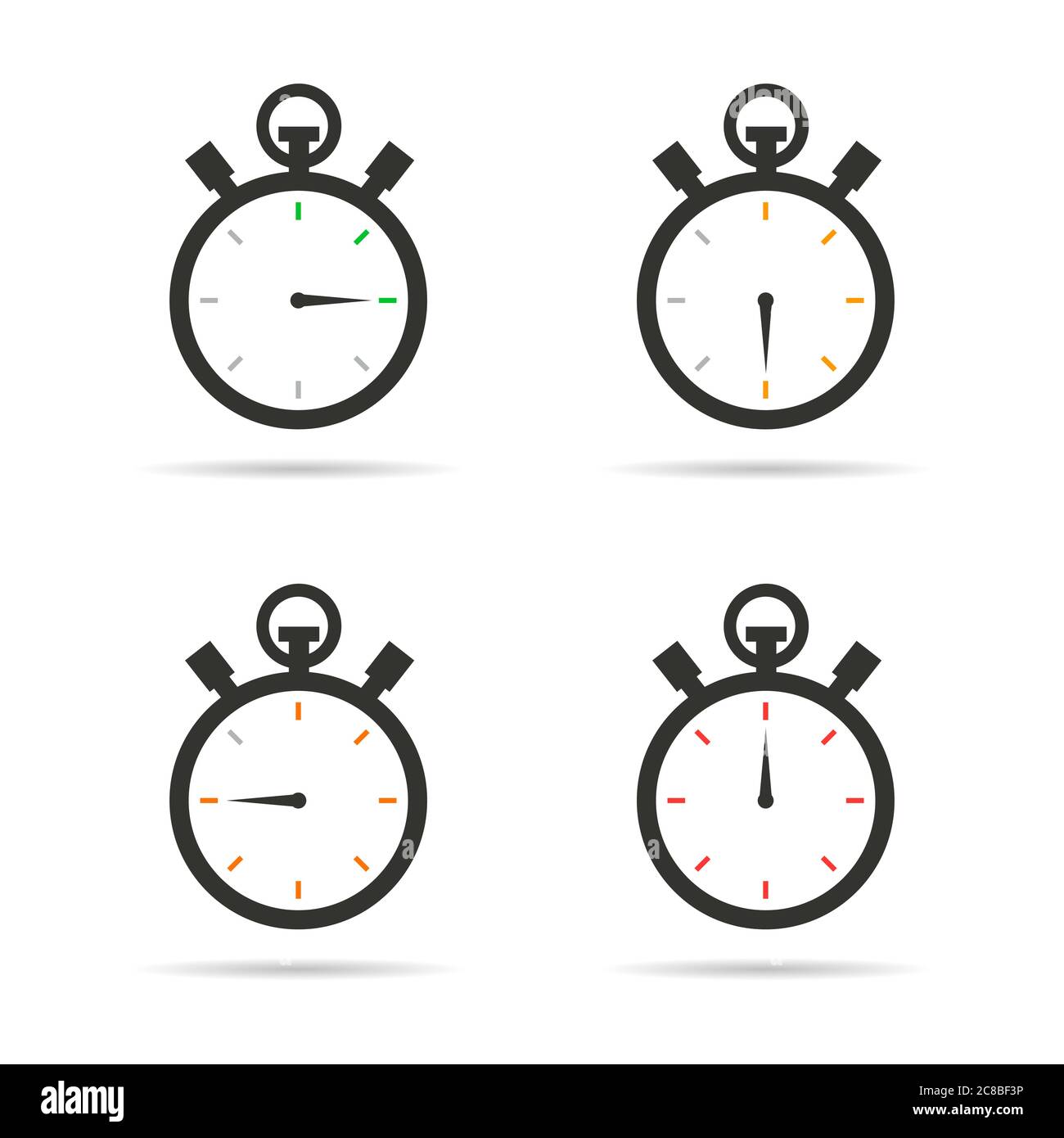 Black silhouette stopwatch flat style icons set on white background ...