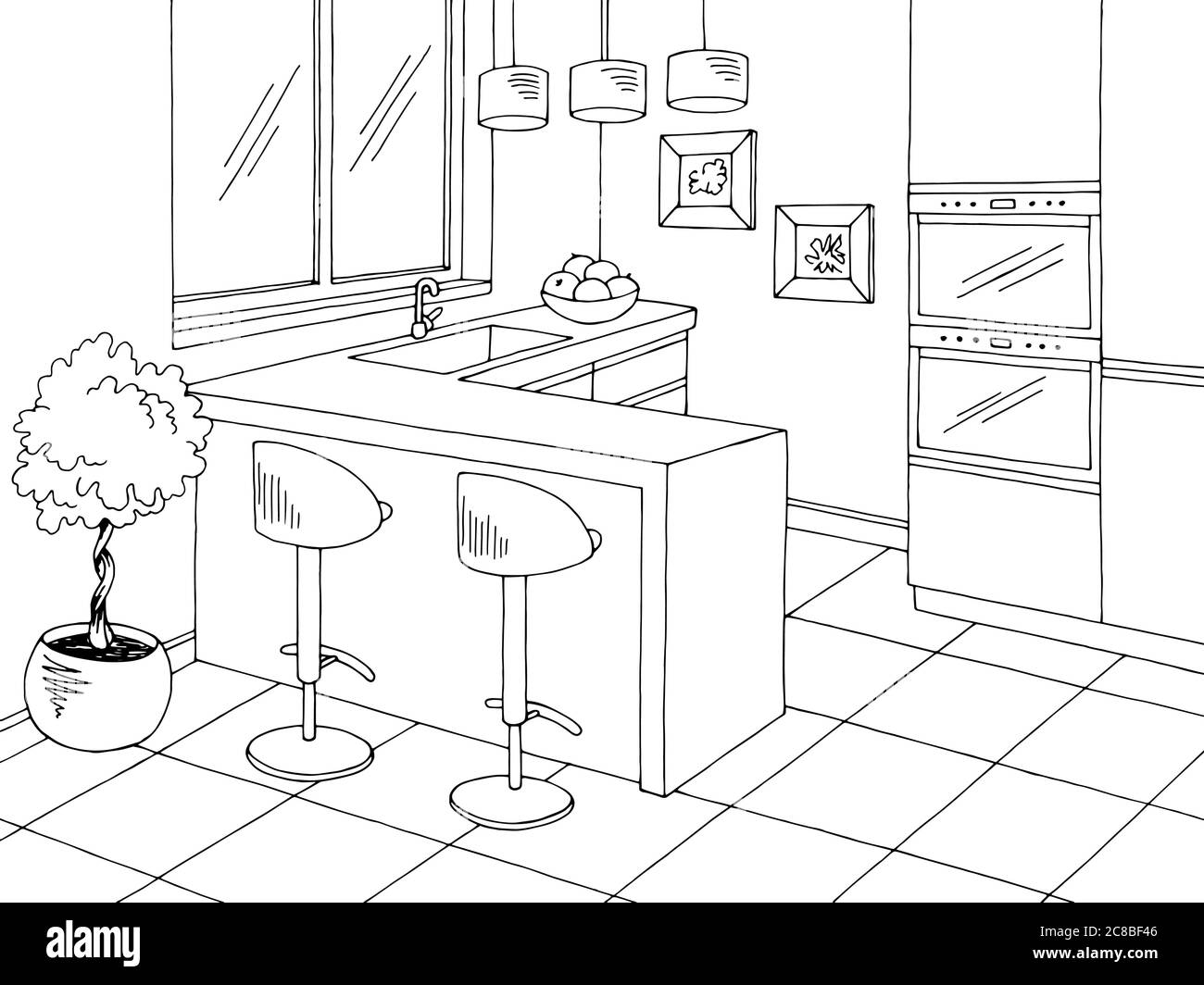 Kitchen Room vector Black and White