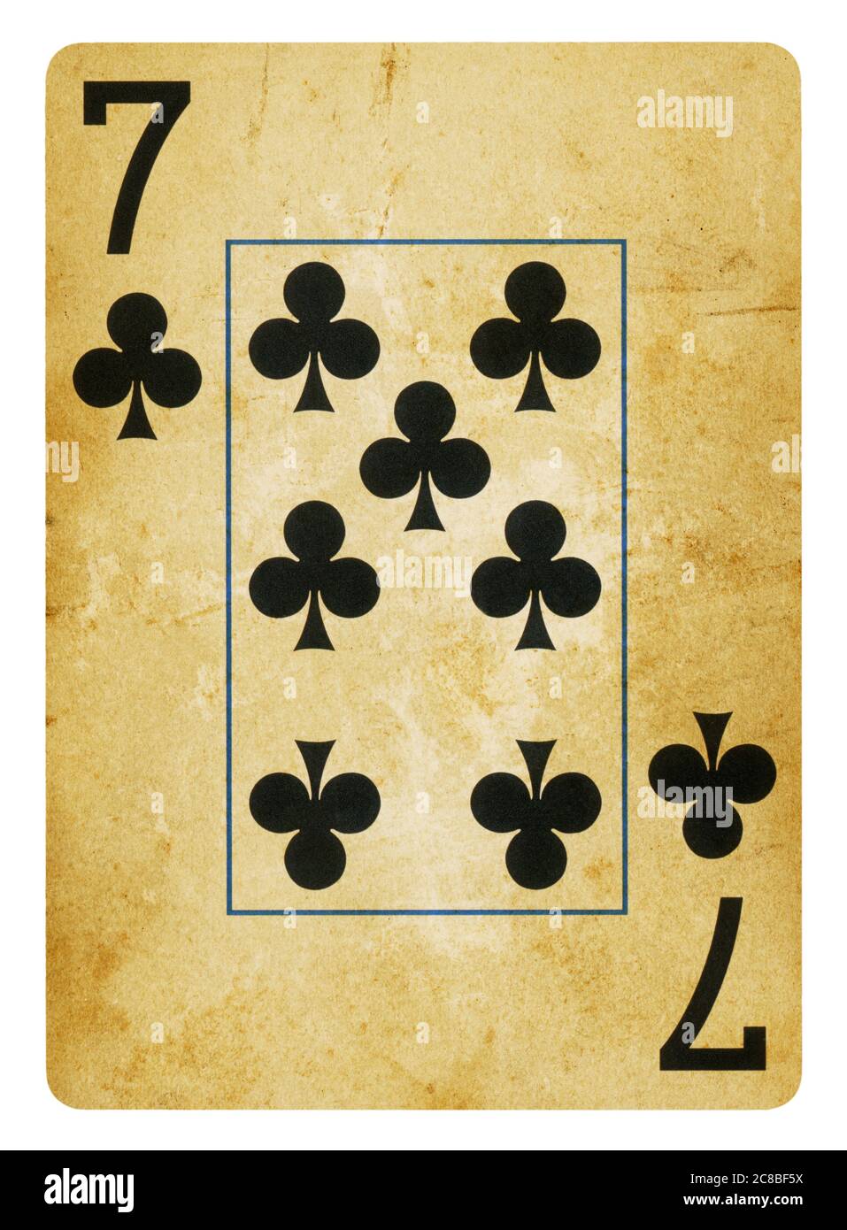 Seven of Clubs Vintage playing card - isolated on white (clipping path included) Stock Photo