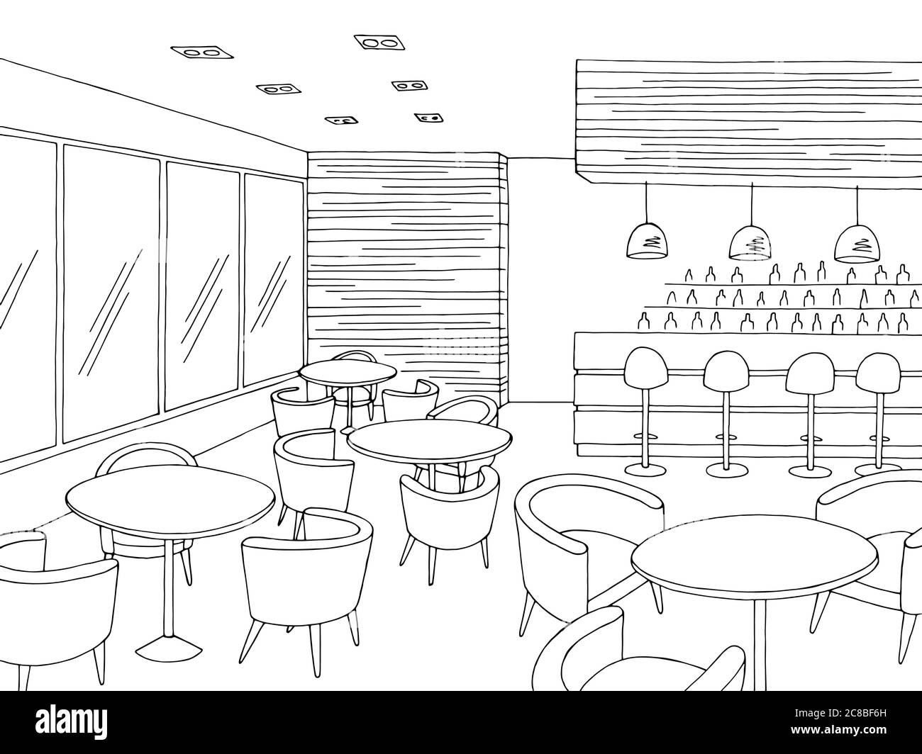 Colored hand drawn restaurant or cafe interior with checkered floor and  stylish furnishings. Colorful freehand drawing or sketch of modern bistro  furnished in elegant style. Vector illustration, Art Print | Barewalls  Posters