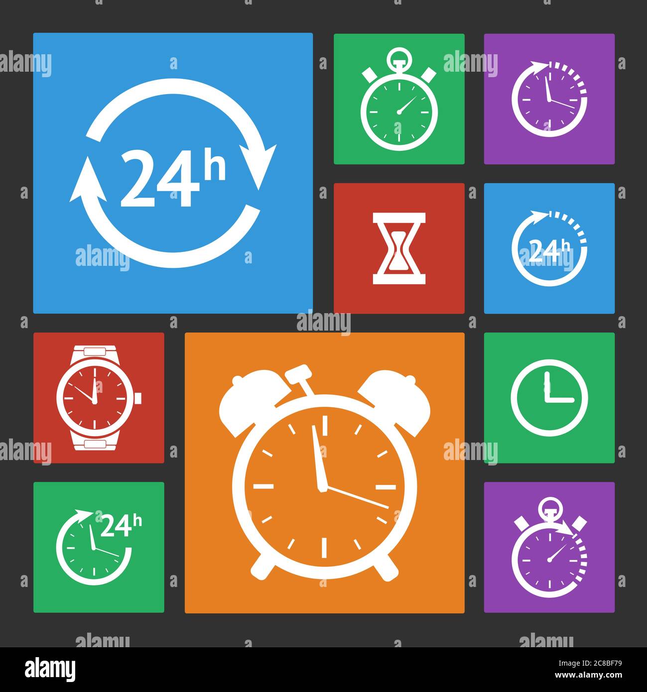 Vector flat white clock icons on colored squares Stock Vector Image ...