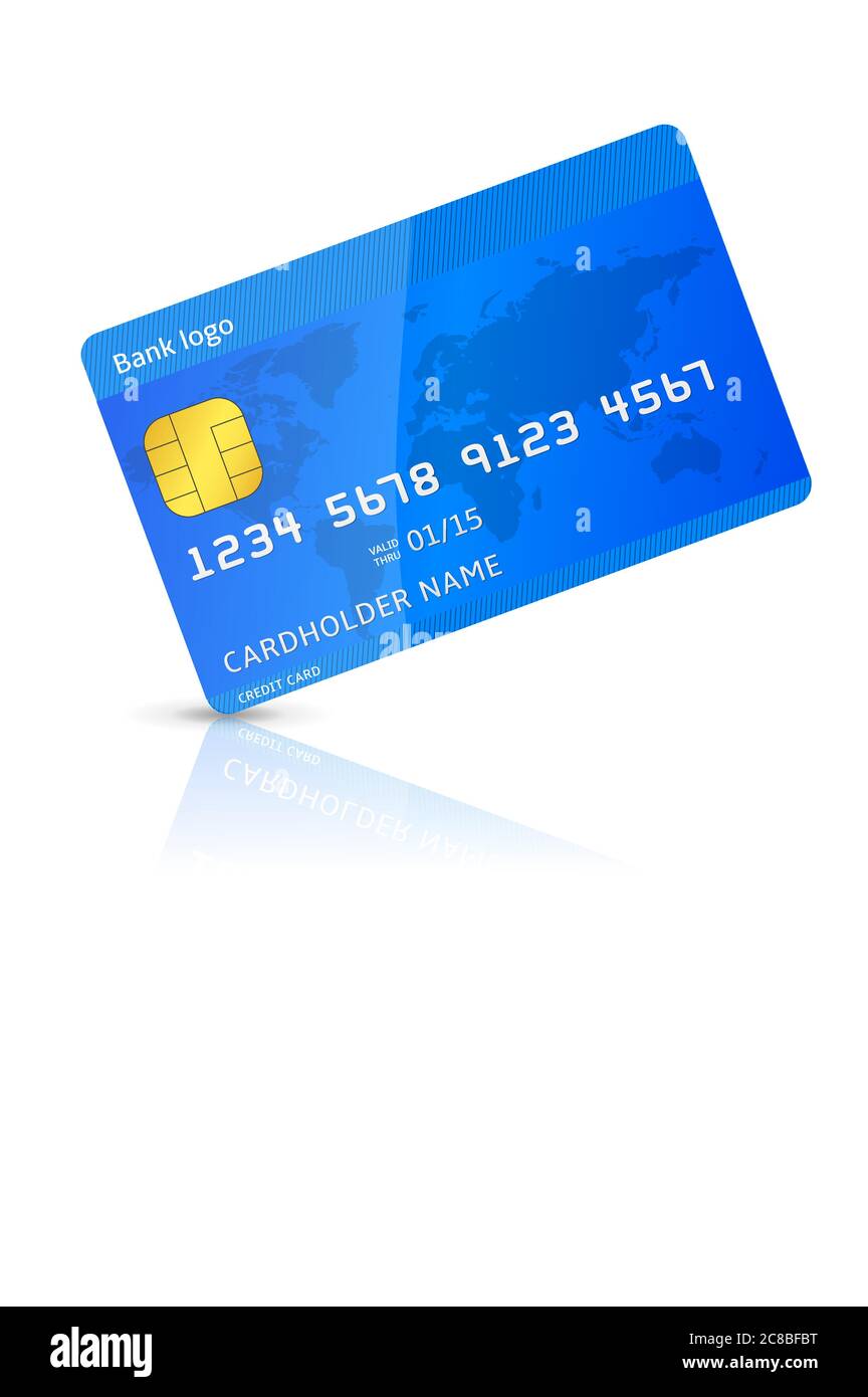 Vector illustration of detailed blue credit card isolated on white ...