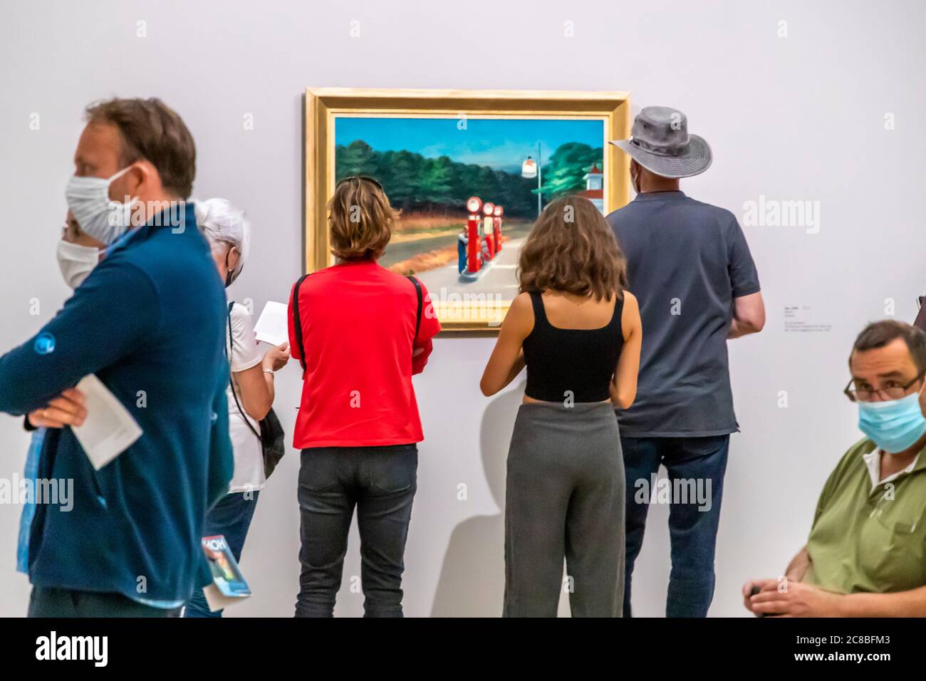 Edward Hopper Exhibition in the Foundation Beyerler in Riehen, Switzerland. Curious situations in the museum of the Fondation Beyerler: masquerade around Edward Hopper Stock Photo