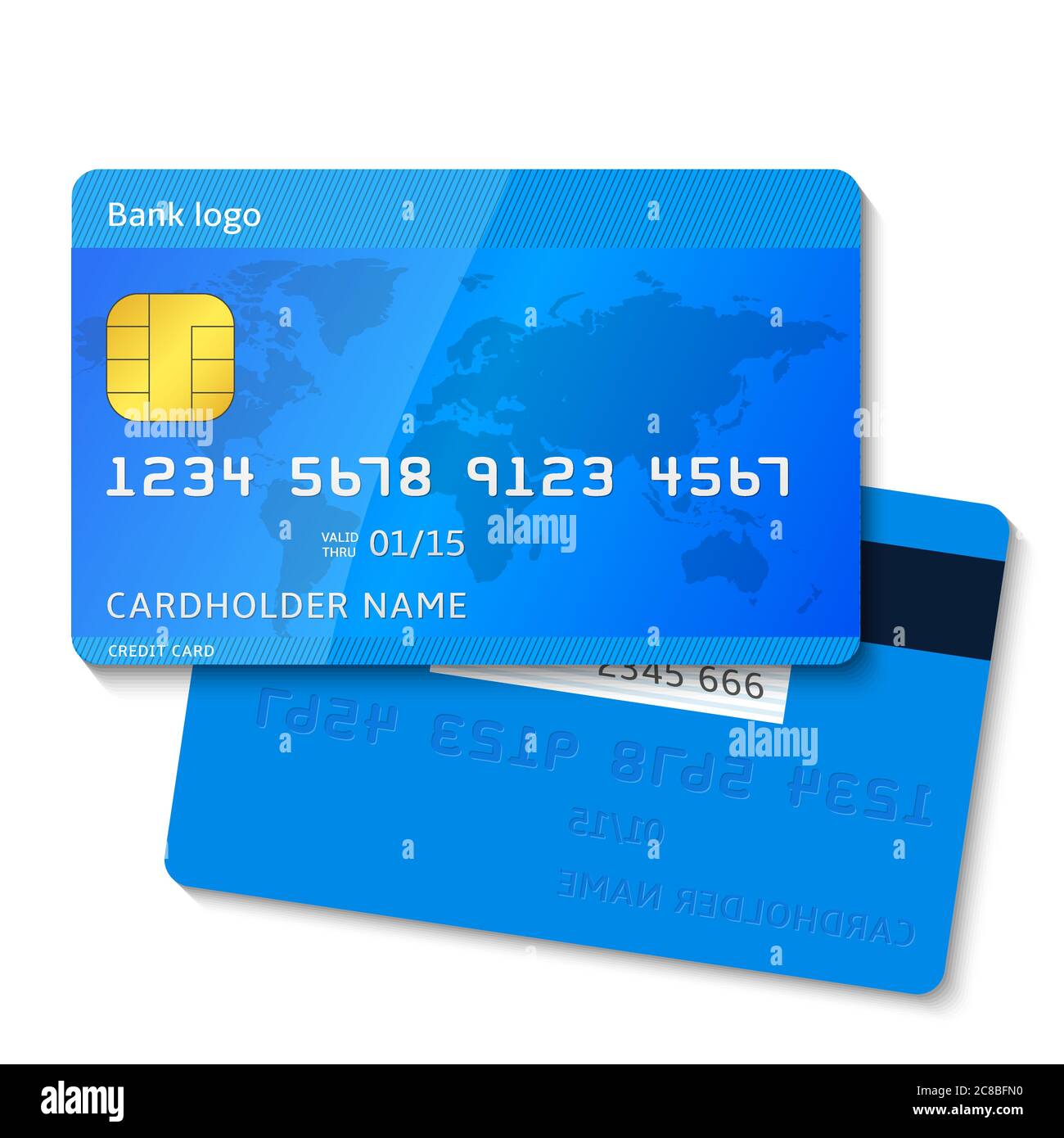 Vector illustration of detailed blue credit card isolated on white ...