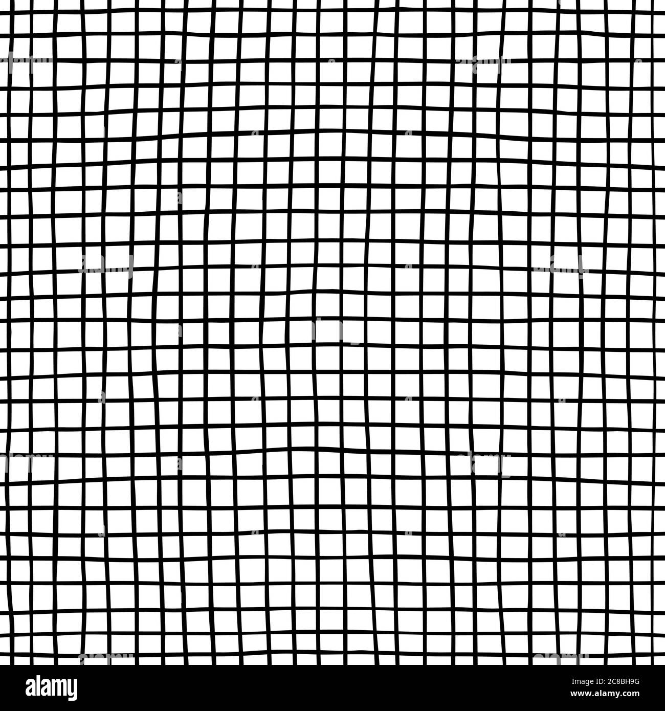 Seamless squared pattern. Simple background with hand drawn black and white lines. Striped texture. Vector illustration Stock Vector