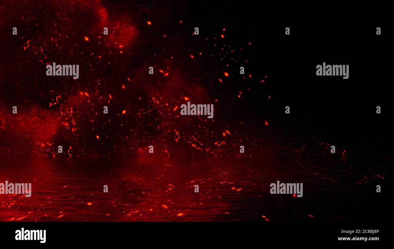 Red Texture Particles Red particles embers with reflection in water. Design texture for ...