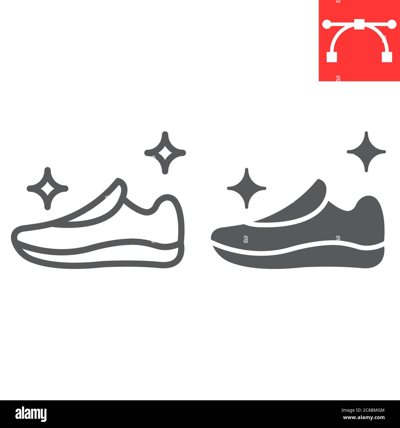 Shoe cleaning line and glyph icon, dry cleaning and wash, run shoes