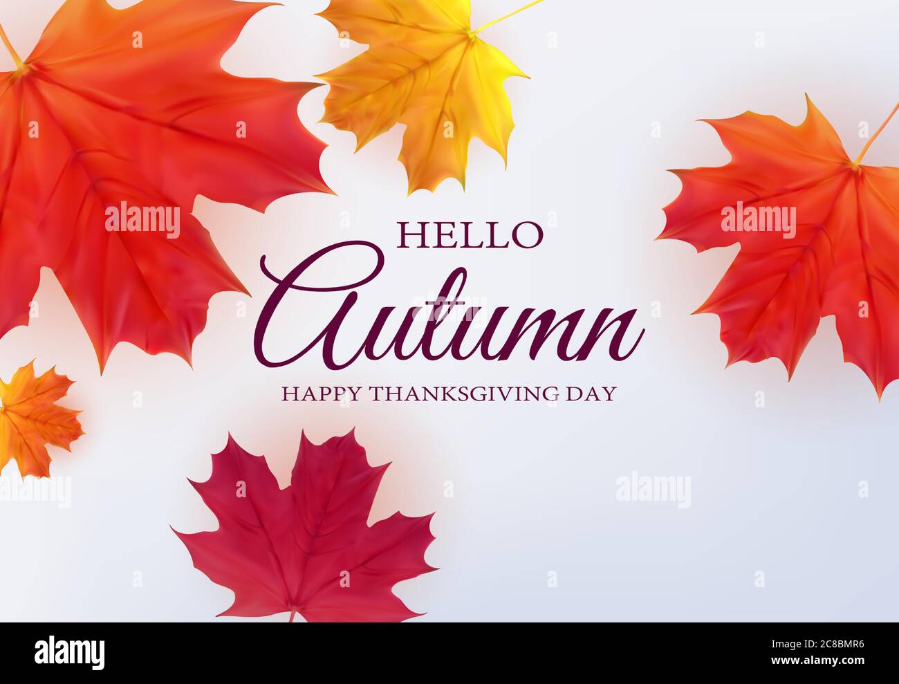 Hello Autumn. Happy Thanksgiving Day background with falling leaves ...