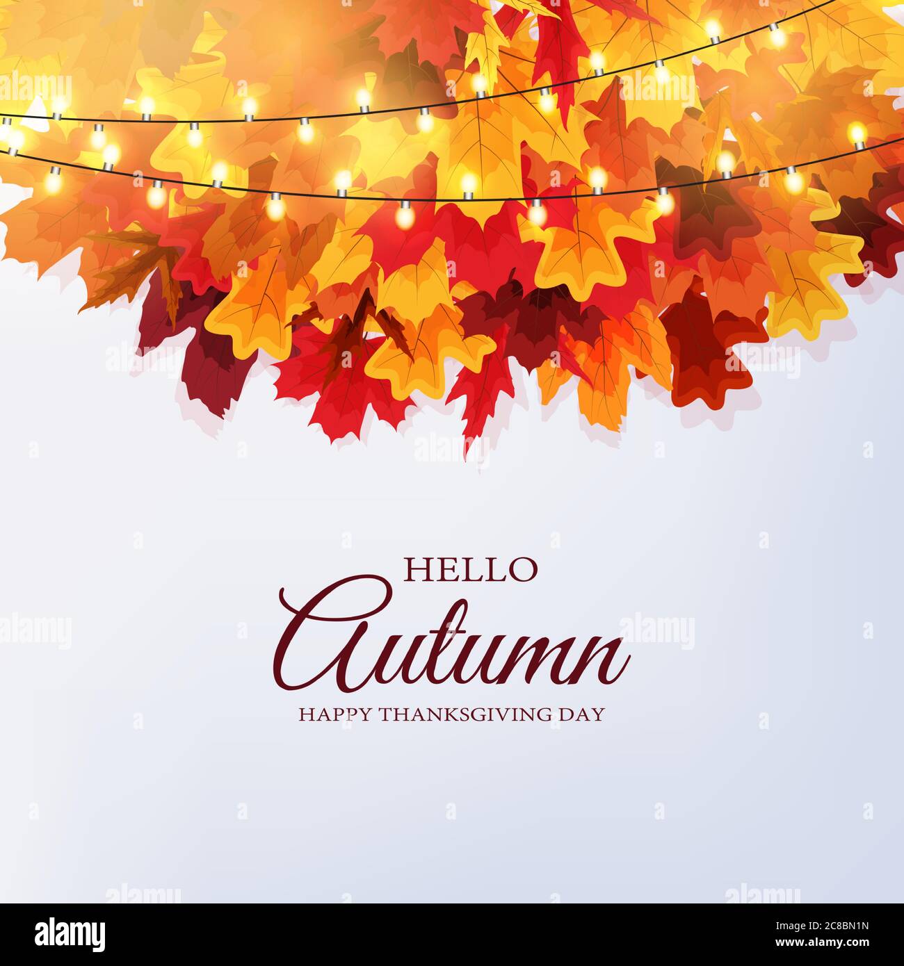 Hello Autumn. Happy Thanksgiving Day background with falling leaves ...