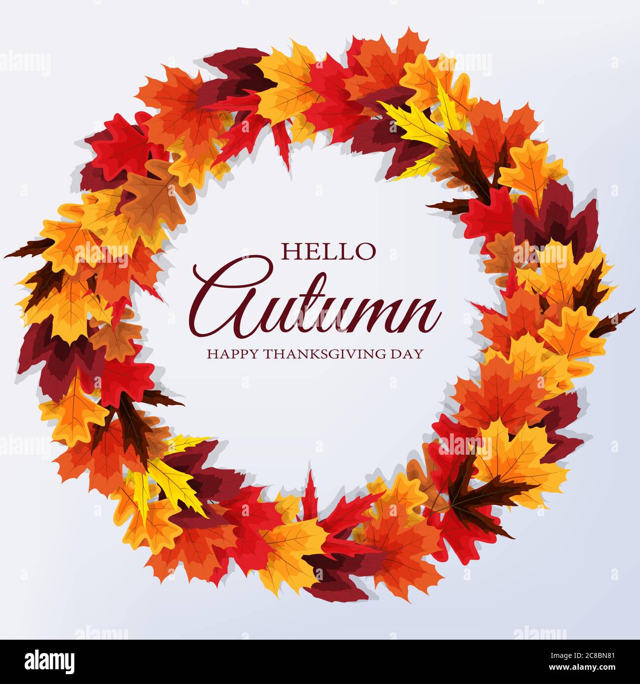 Hello Autumn. Happy Thanksgiving Day background with falling leaves ...