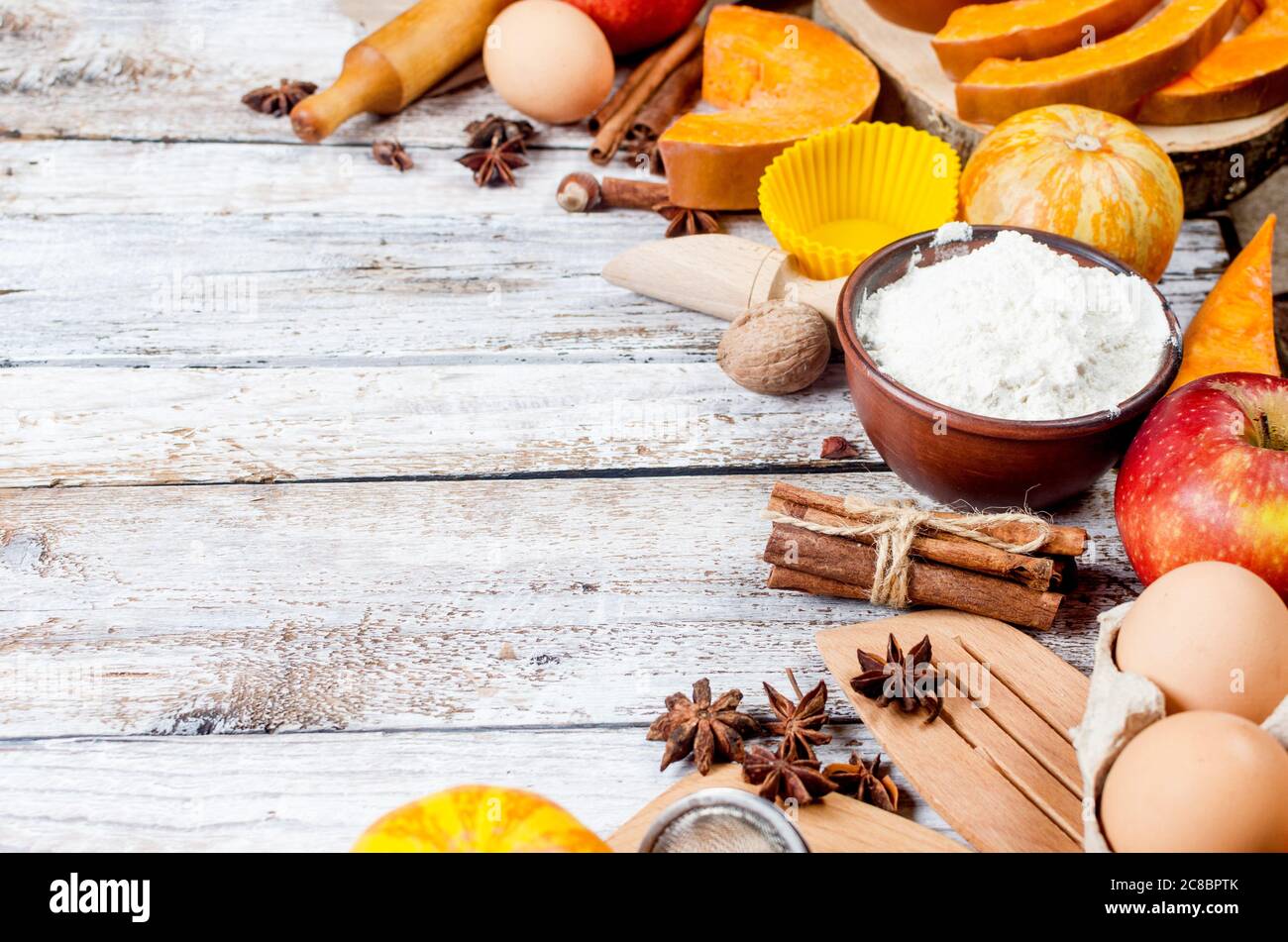 Autumn baking concept with ingredient. Stock Photo