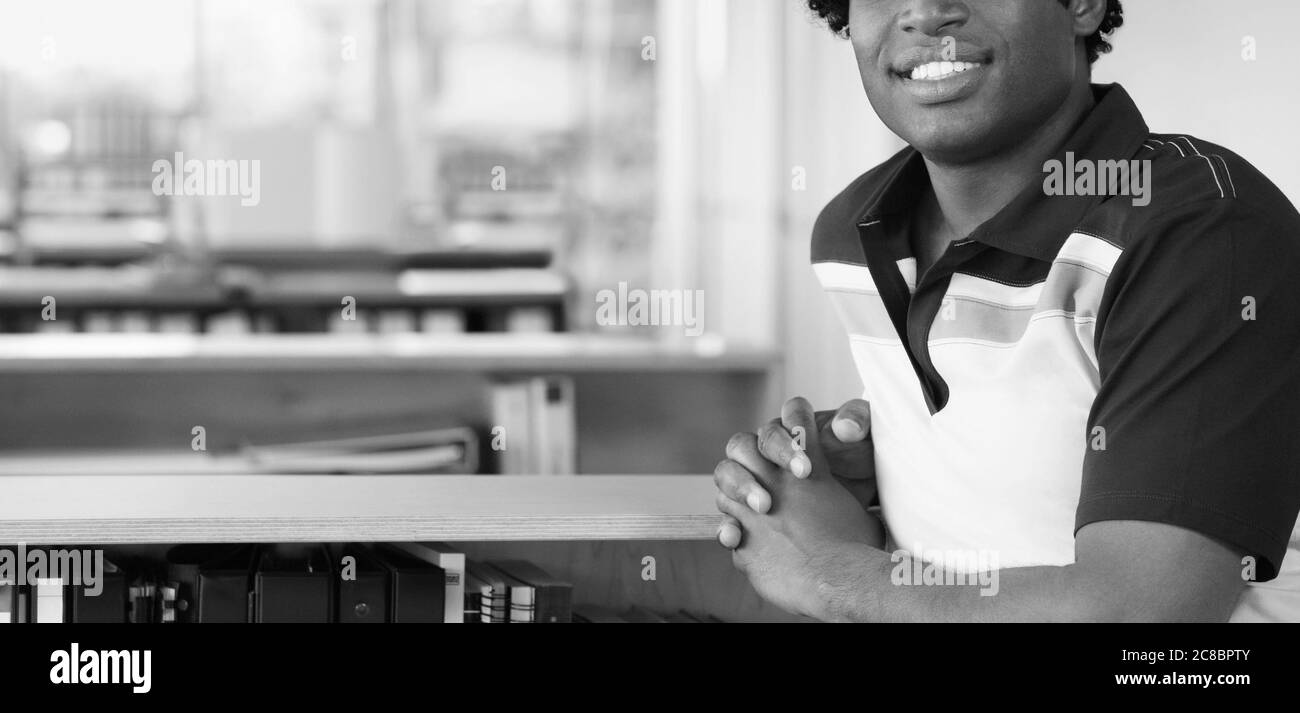 Happy african office male worker Black and White Stock Photos & Images ...