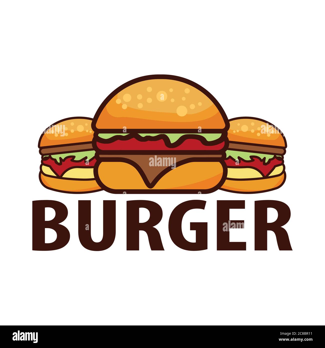 Delicious burger flat icon and lettering inscription. Design template ...