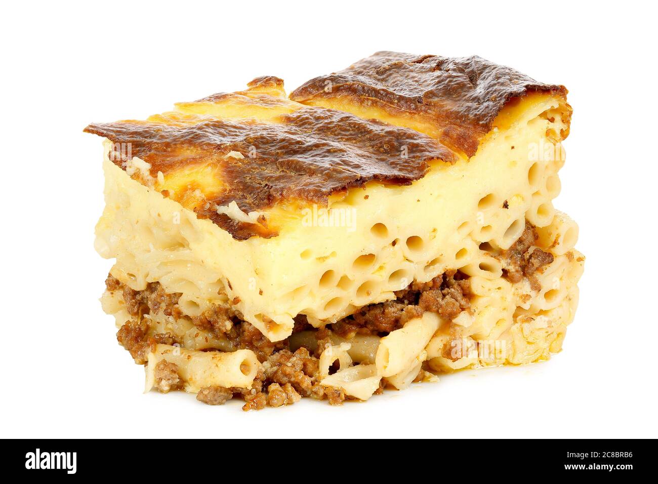 piece of pastitsio isolated on white, traditional greek food Stock Photo
