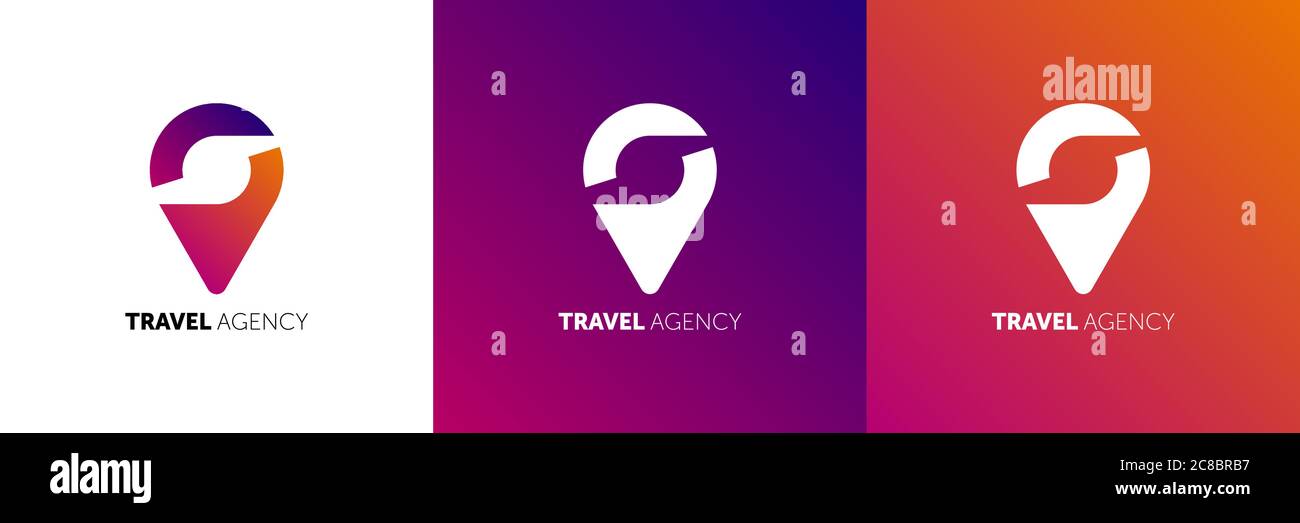 Travel logo. Pin logo. Location on map vector logo. Travel icon. Trip logo. Location icon. Map location icon. Holiday icon. Holiday logo. Stock Vector
