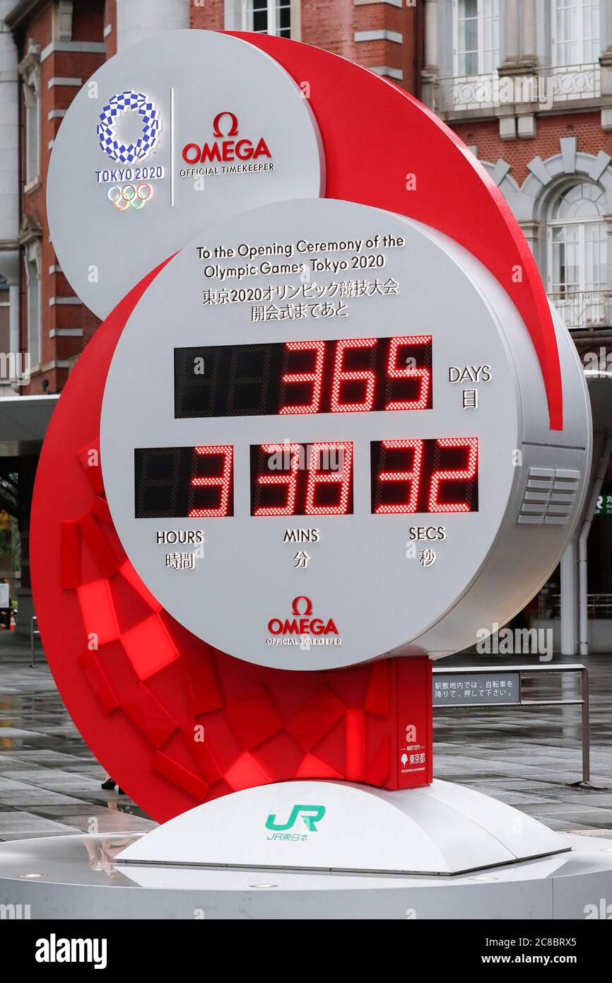 Tokyo Japan 23rd July A Huge Omega Countdown Clock Shows 356 Days To Start The Tokyo Olympic Games Outside Tokyo Station The Clock Marks The Time To Go Opening Of Tokyo Japan 23rd July A Huge Omega Countdown Clock Shows 356 Days To Start The Tokyo Olympic Games Outside Tokyo Station The Clock Marks The Time To Go Opening Of