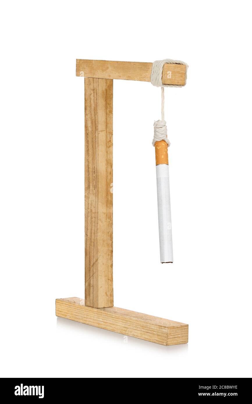 cigarette hanging on gallows, quit smoking concept Stock Photo
