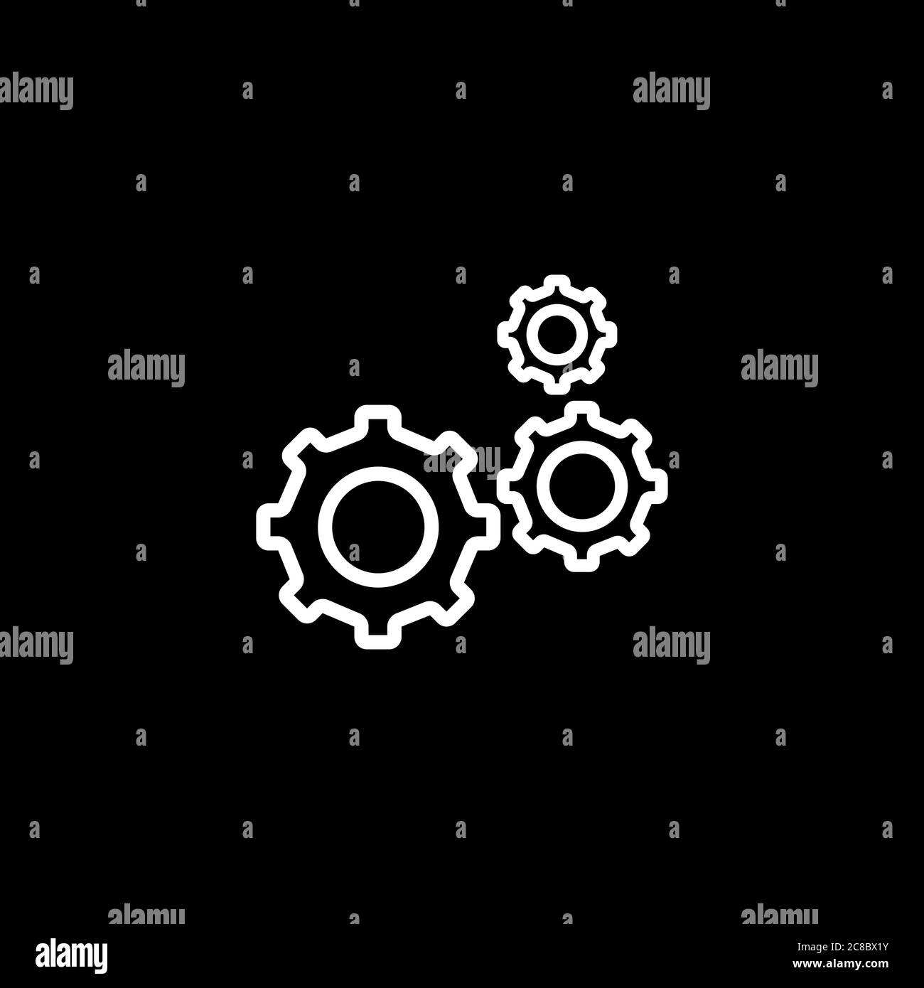 Gear Line Icon On Black Background. Black Flat Style Vector