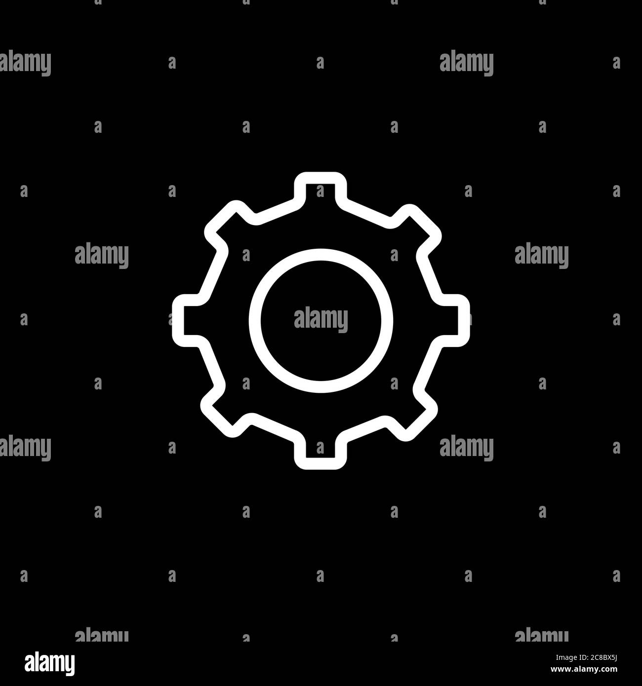 Gear Line Icon On Black Background. Black Flat Style Vector