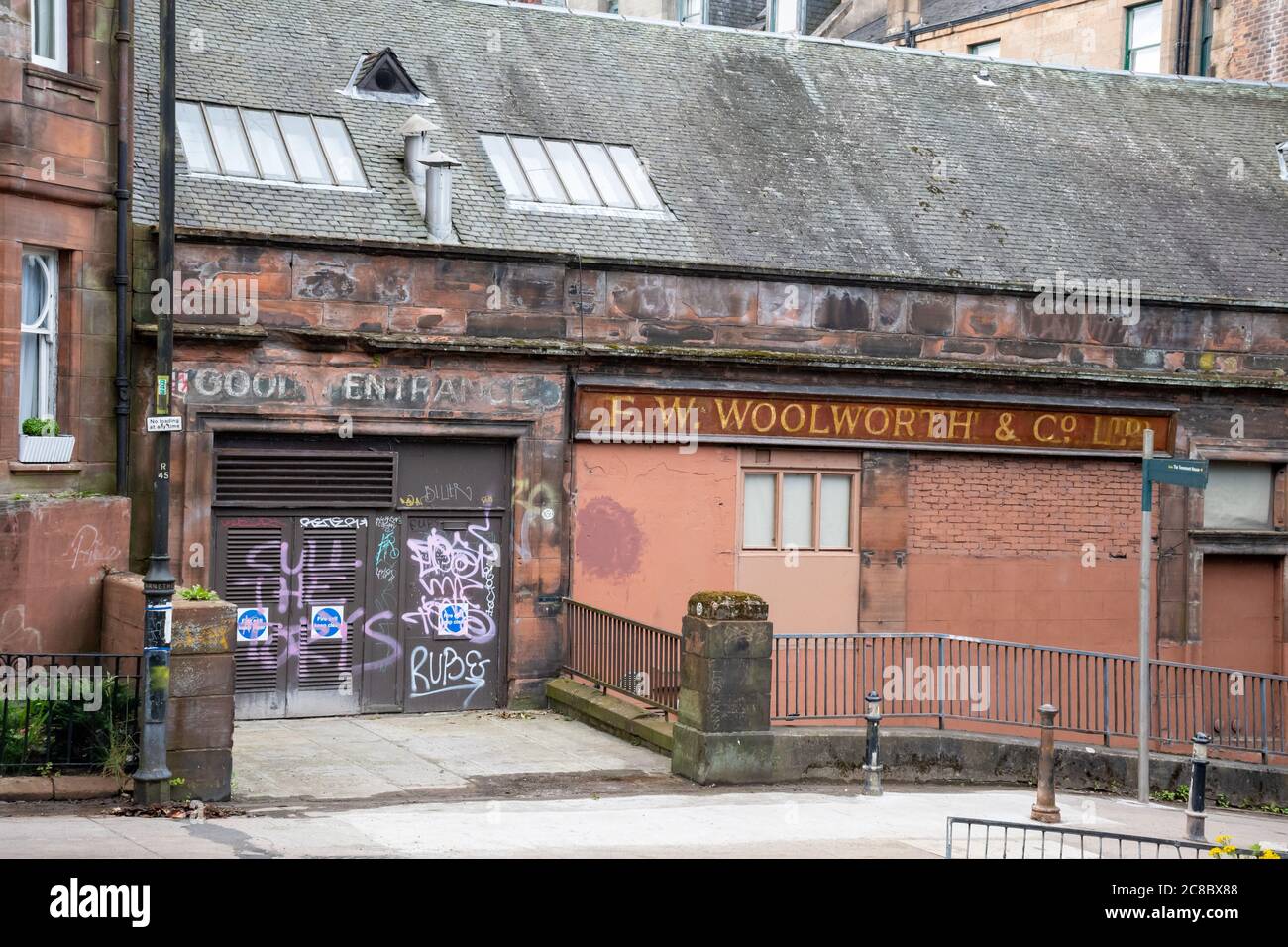 Exterior of an old building on Renfrew Street, Glasgow with old Goods