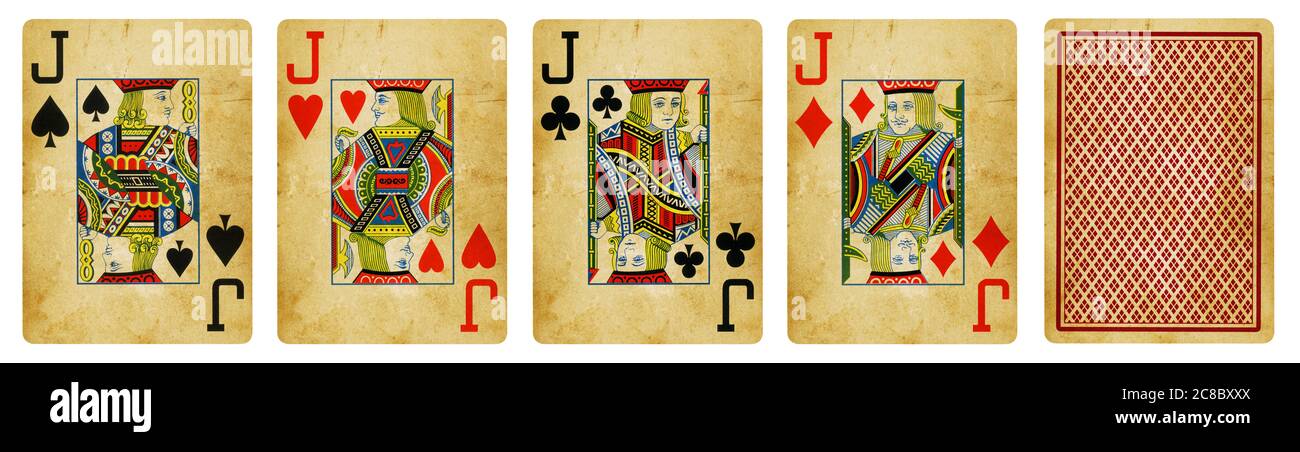 Four Jacks Vintage Playing Cards - isolated on white Stock Photo