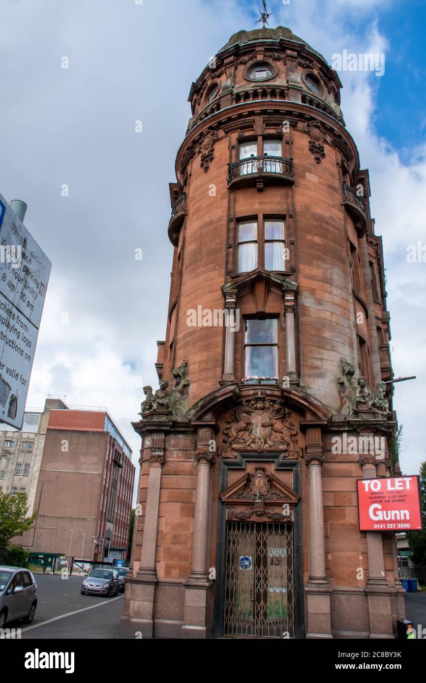 Low angle shot of the entrance to the former Glasgow Savings Bank on