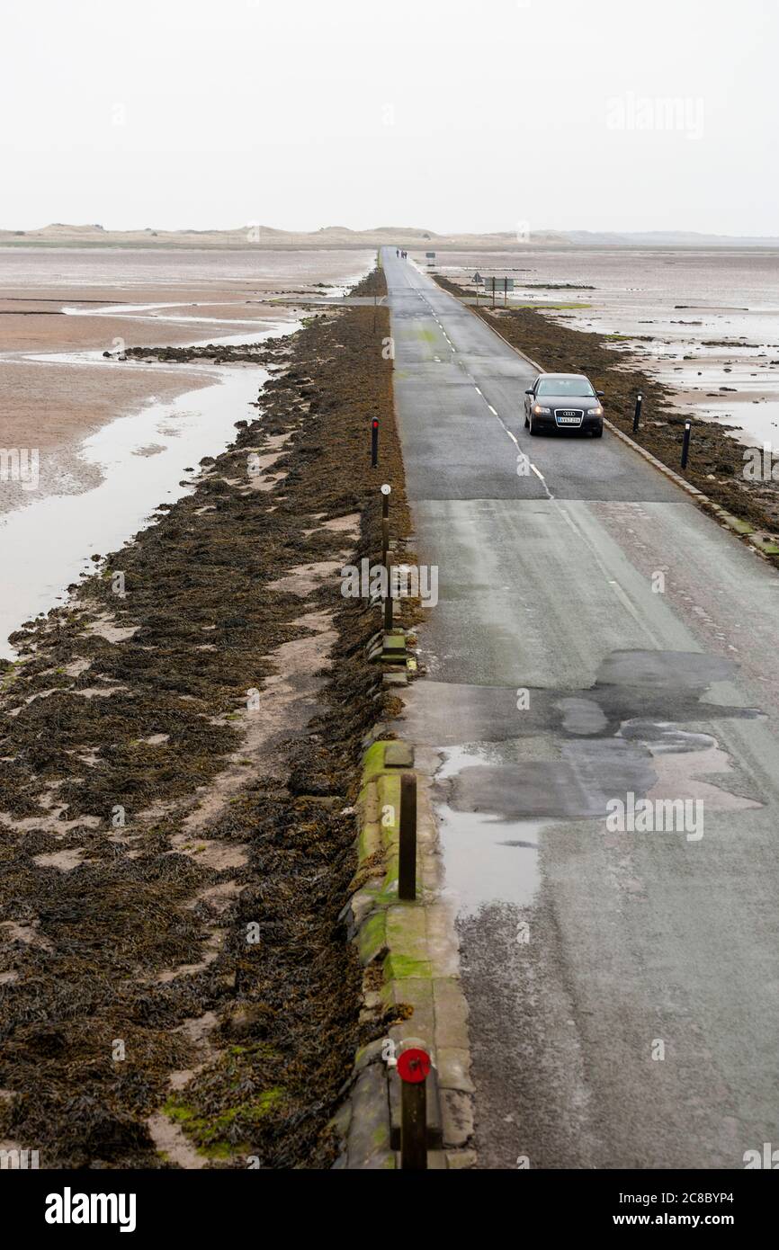 The Causeway, from the refuge halfway across the Holy Island Sands to Lindisfarne, Northumberland, England, UK Stock Photo