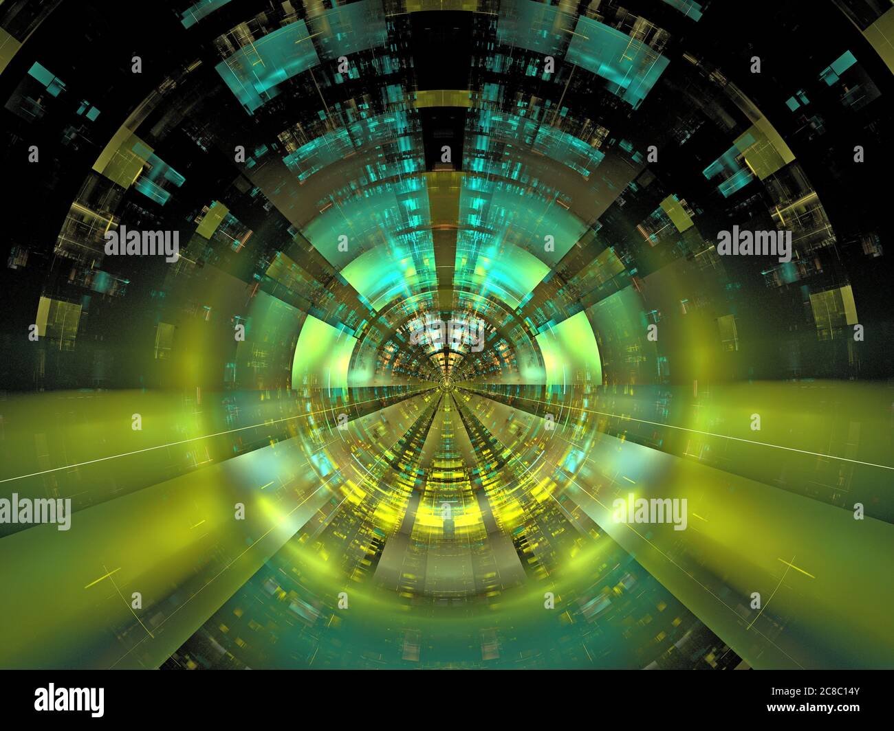 Abstract Flame Fractal Art - Hadron Collider, Sci Fi Background, Information Technology Concept Stock Photo
