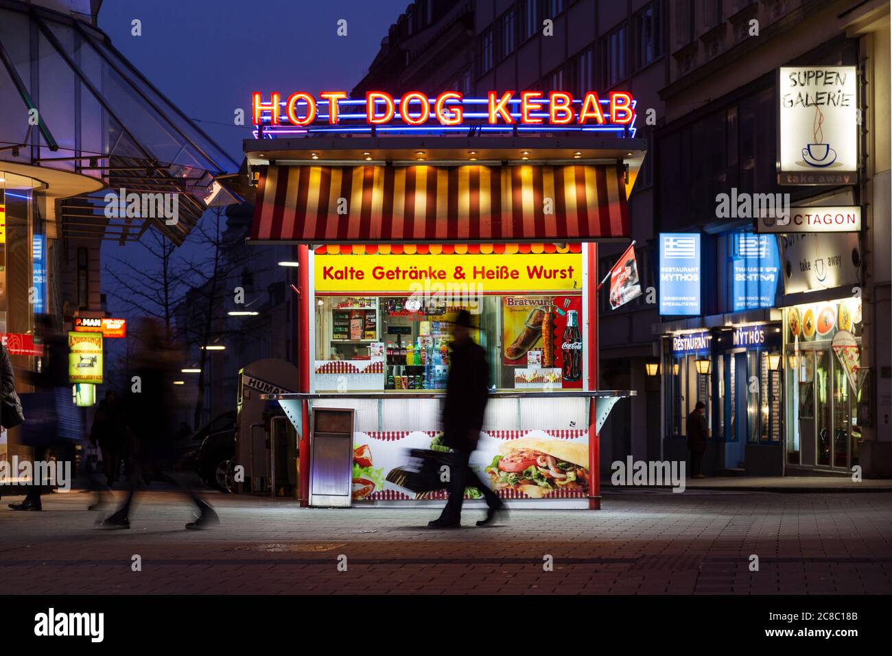 Fast food kiosk on a street in Vienna at night Stock Photo