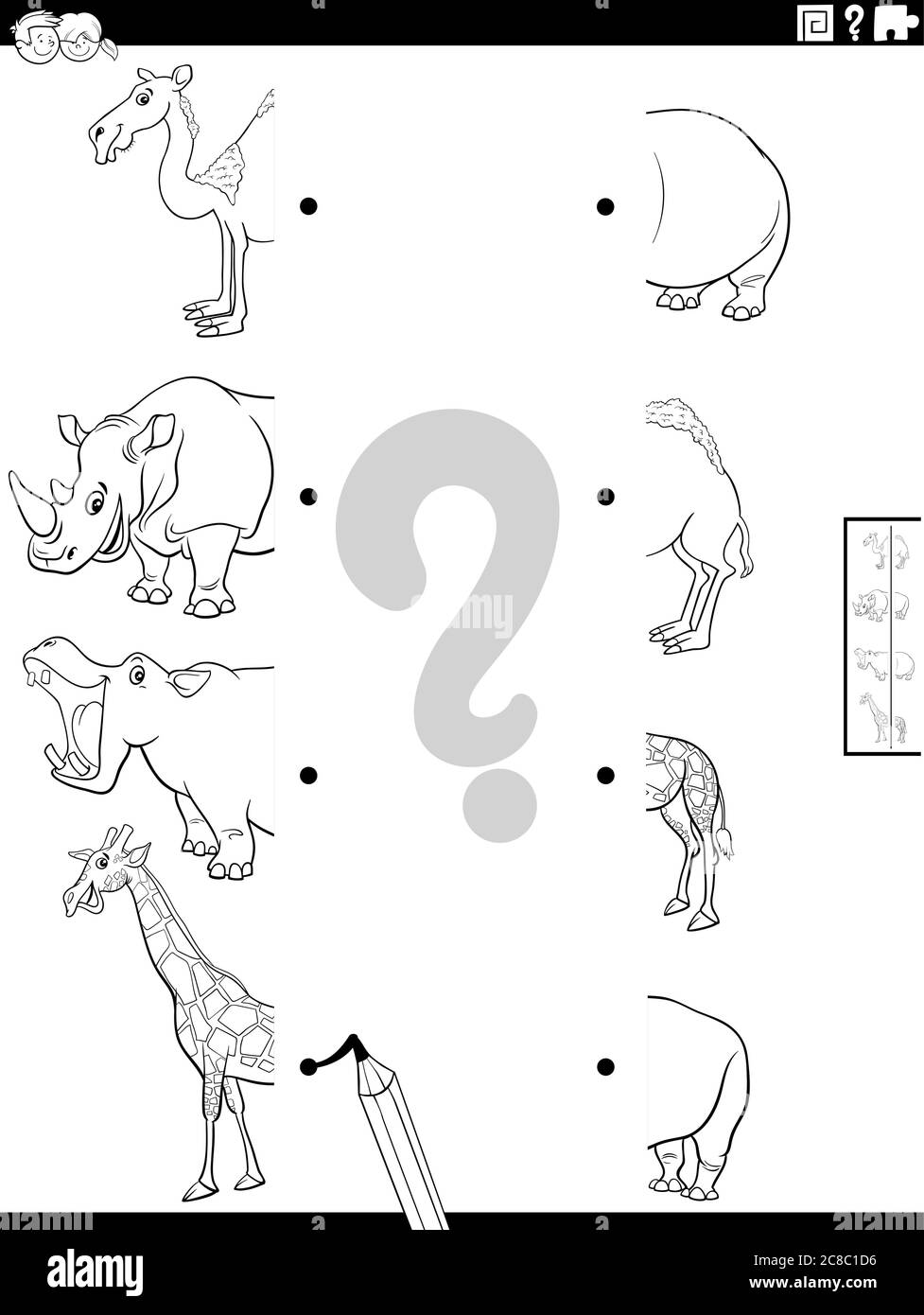 Black and White Cartoon Illustration of Educational Task of Matching ...