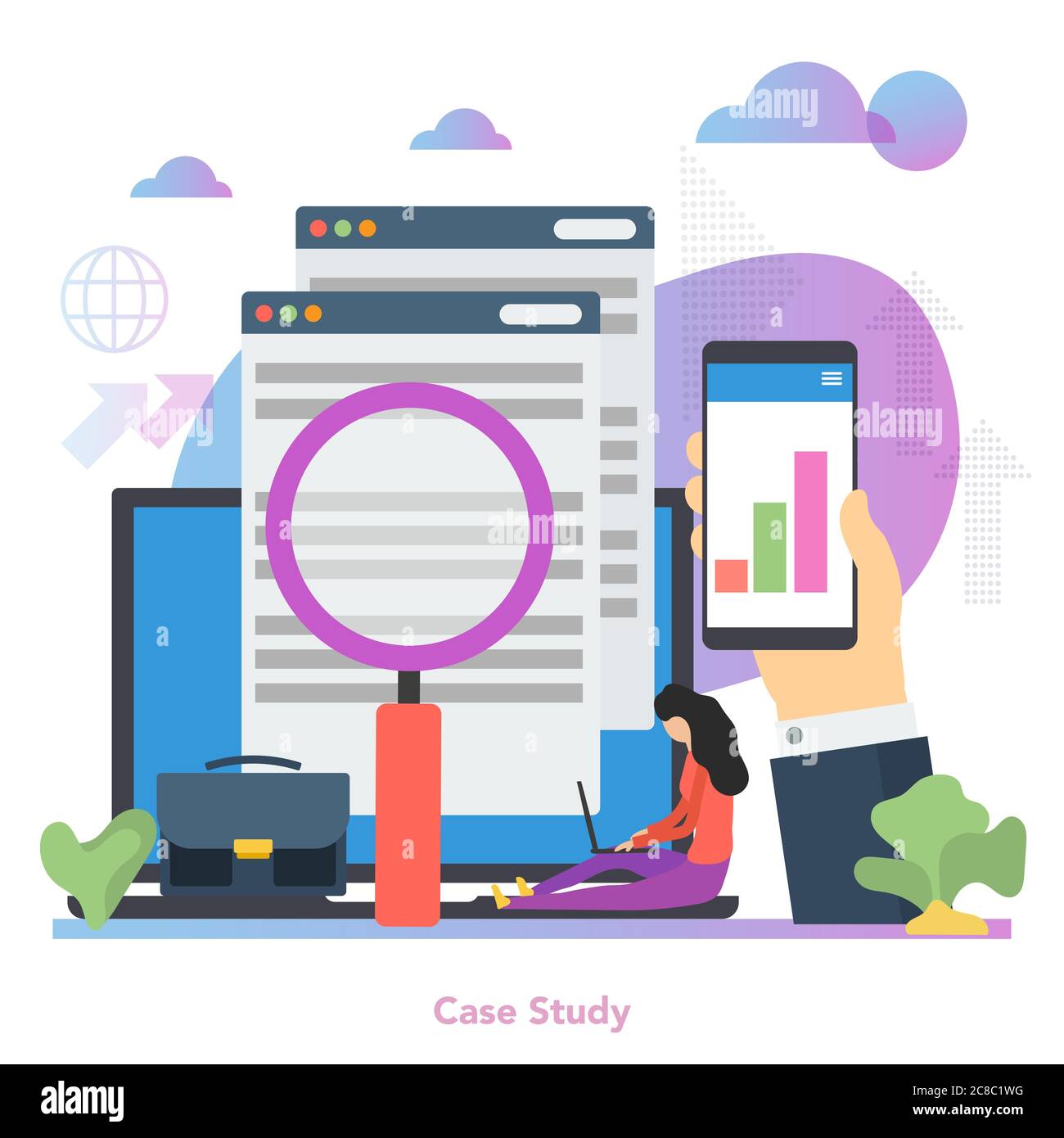 Vector square concept of case study in flat style Stock Vector