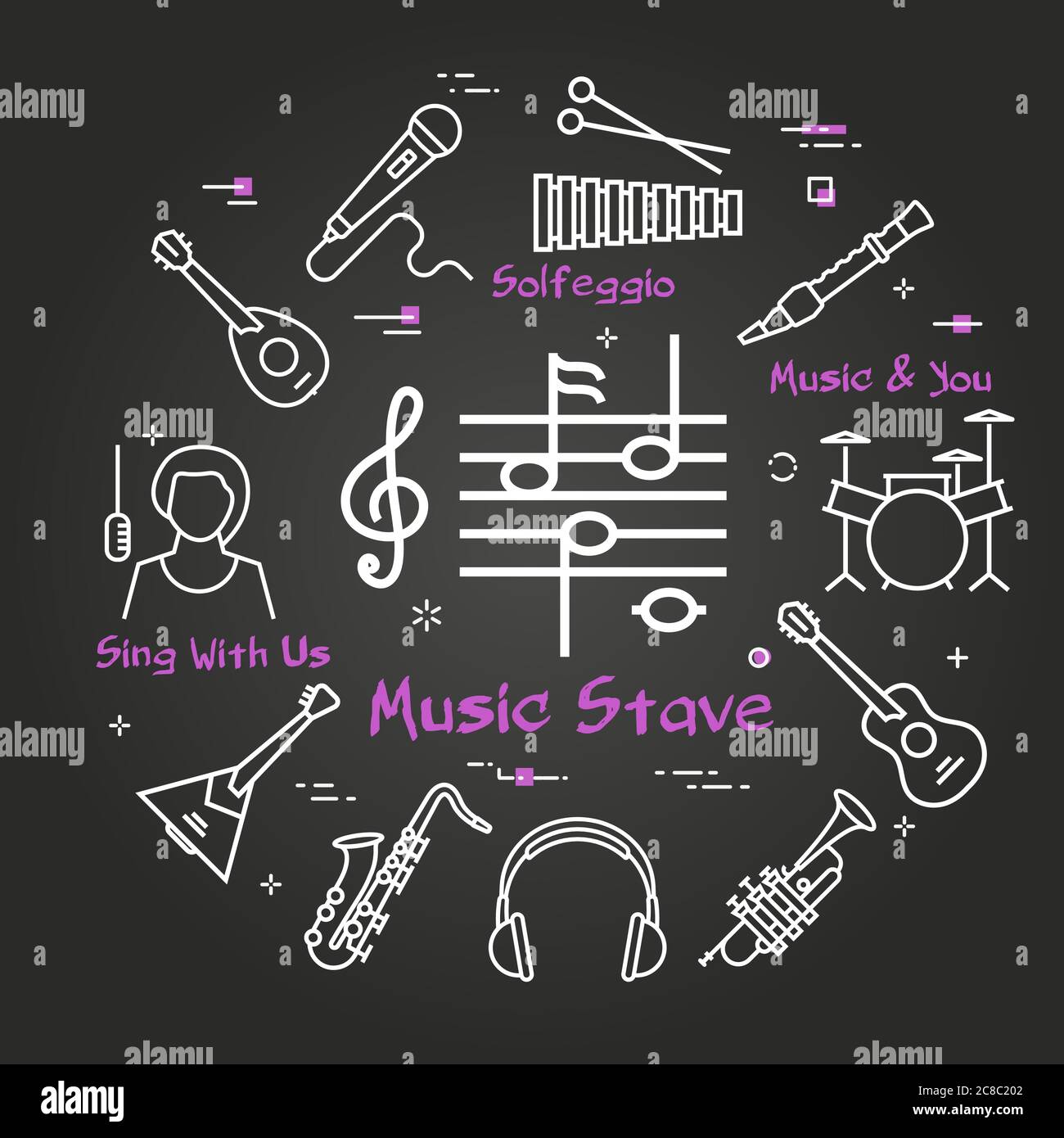 Vector black linear banner for music - Notes Stave Stock Vector