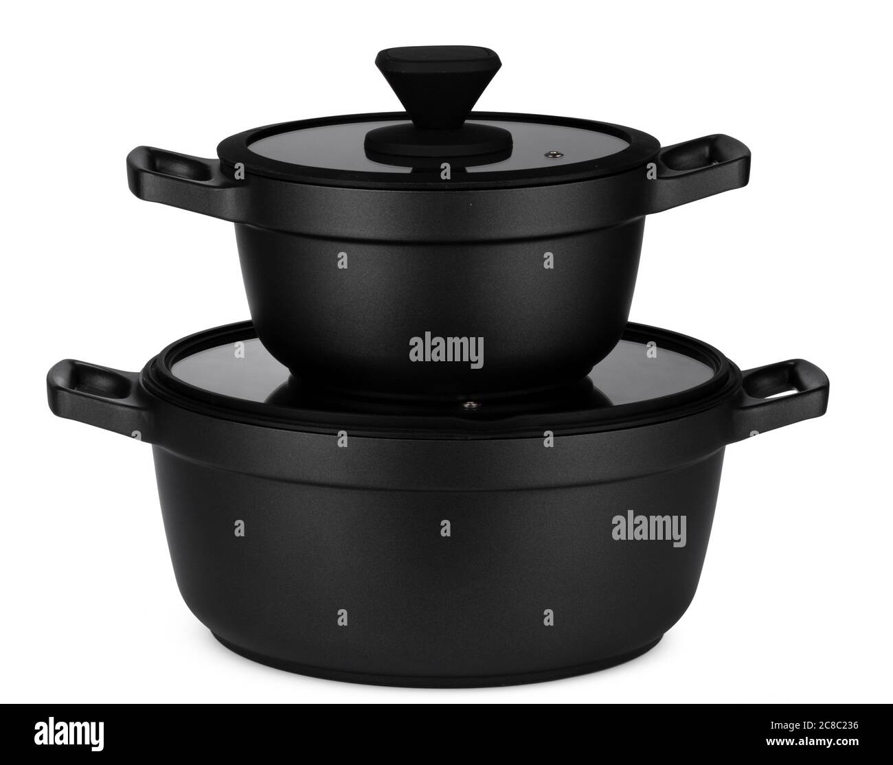 New set of black saucepans isolated on white Stock Photo Alamy