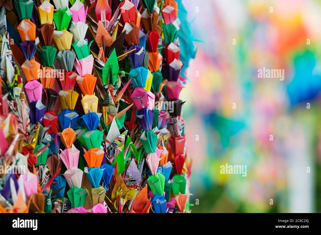 Japan Hiroshima Peace Memorial Park colorful paper cranes Stock Photo