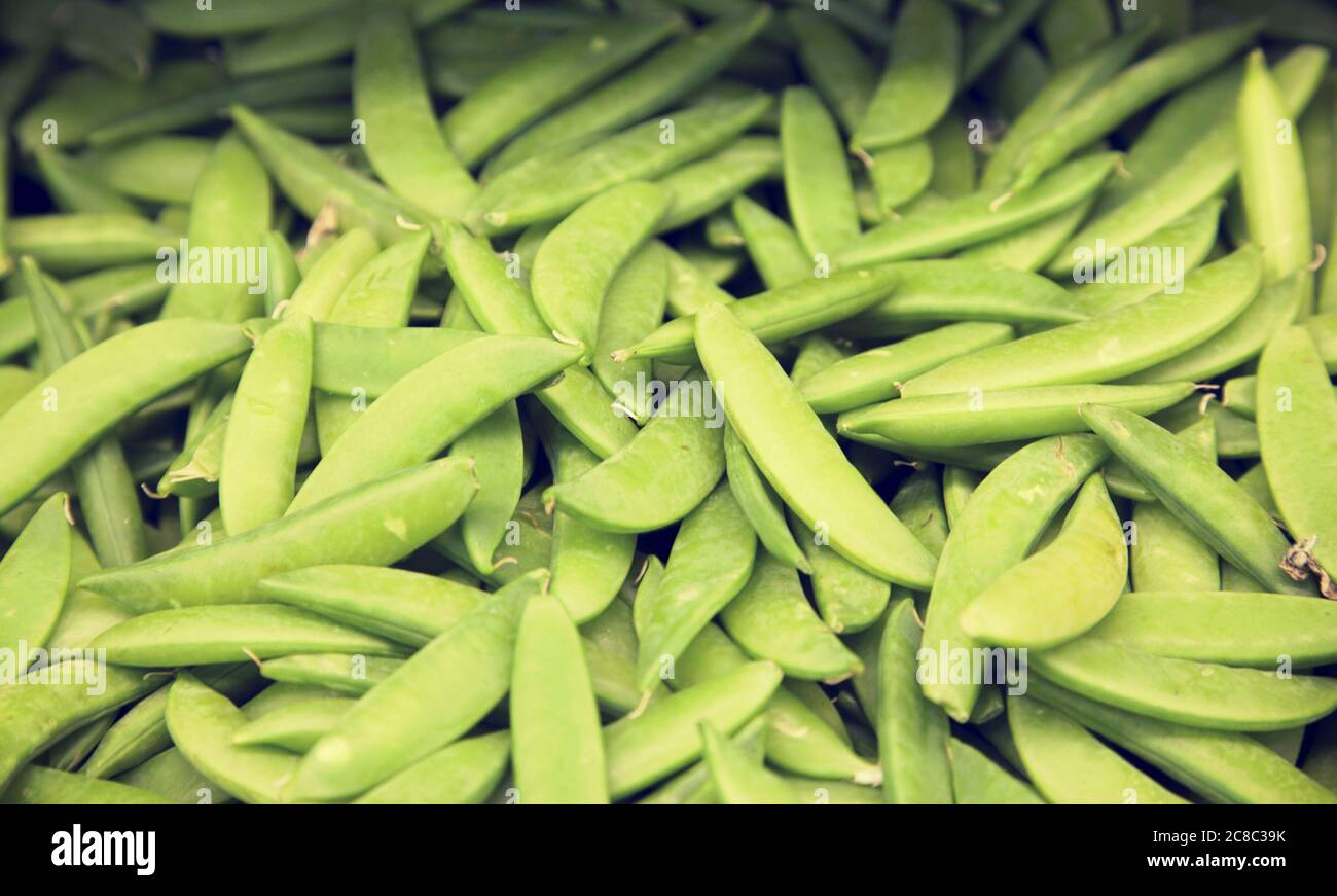 Close-up of green peas in farmer's market Stock Photo