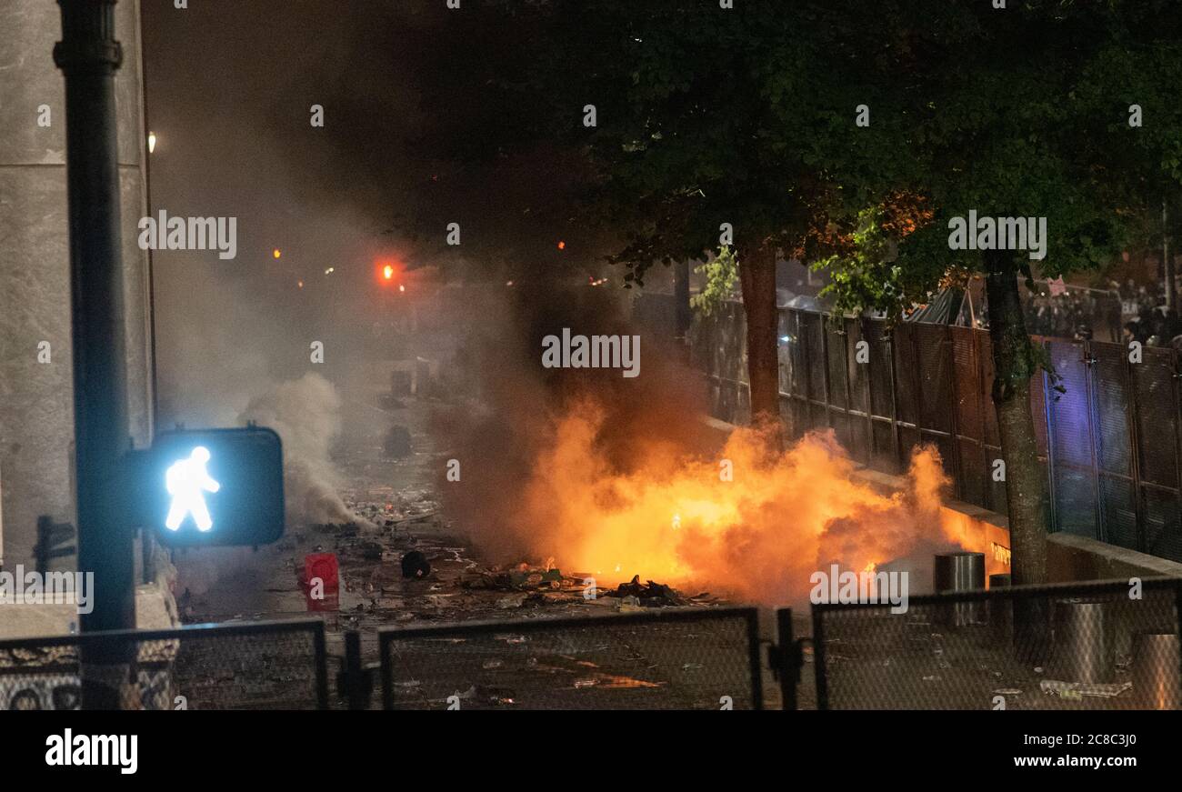 Protests met with tear gas in portland Oregon on the 55th straight day of protests. Stock Photo